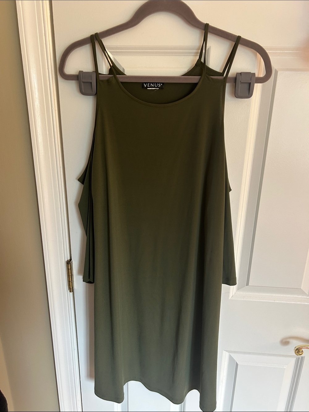VENUS Olive Green Cold-Shoulder Mini Dress